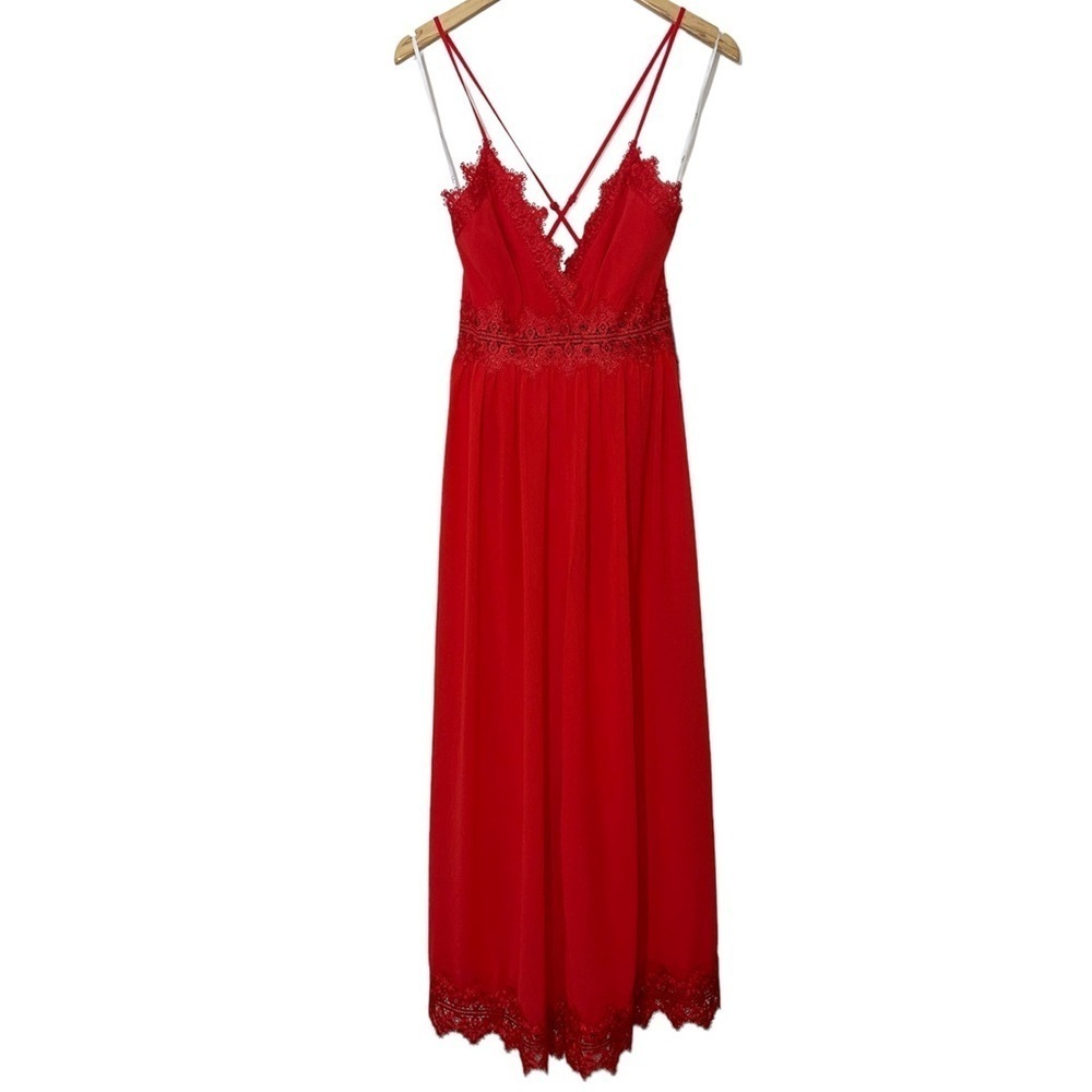 Lulus Sunny Day Dream Red Lace Culotte Jumpsuit Sz. Small - Picture 6 of 12